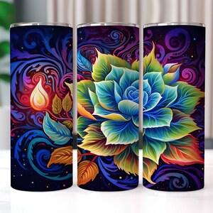 Colorful Lotus Flower 20 oz Skinny Tumbler Sublimation Designs, Straight And Tapered Tumbler Wrap, Tumbler PNG, Floral Tumbler Wrap