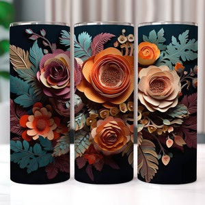 3D Rose Flowers 20 oz Skinny Tumbler Sublimation Designs, Straight And Tapered Tumbler Wrap, Tumbler PNG, 3D Floral Tumbler Wrap, Rose PNG