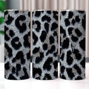 Silver Glitter Leopard Print Tumbler Wrap, 20 oz Tumbler Sublimation Designs, Glitter Tumbler Wrap, Mom Tumbler Wrap, Cheetah Print