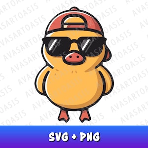 Trendy Duck With Sunglasses SVG and PNG for Cricut and Silhouette, Rubber Duck Clipart, Digital Vector, Sublimation Designs, Duck Cut File