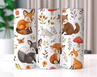 Cute Baby Woodland Animals Tumbler Wrap, 20 oz Tumbler Sublimation Designs, Woodland PNG, Kids Tumbler Wrap