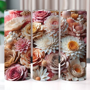 3D White Pink Flower Tumbler Wrap, 20 oz Tumbler Sublimation Designs, Floral Tumbler Wrap, 3D Tumbler Wrap, Succulent Tumbler, Flowers PNG