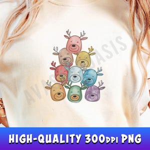 Colorful Watercolor Reindeer PNG, Merry Christmas Sublimation Designs for Christmas Shirt