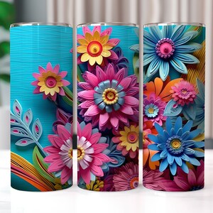3D Pink Blue Flowers 20 oz Skinny Tumbler Sublimation Designs, Straight And Tapered Tumbler Wrap, Tumbler PNG, Floral Tumbler Wrap