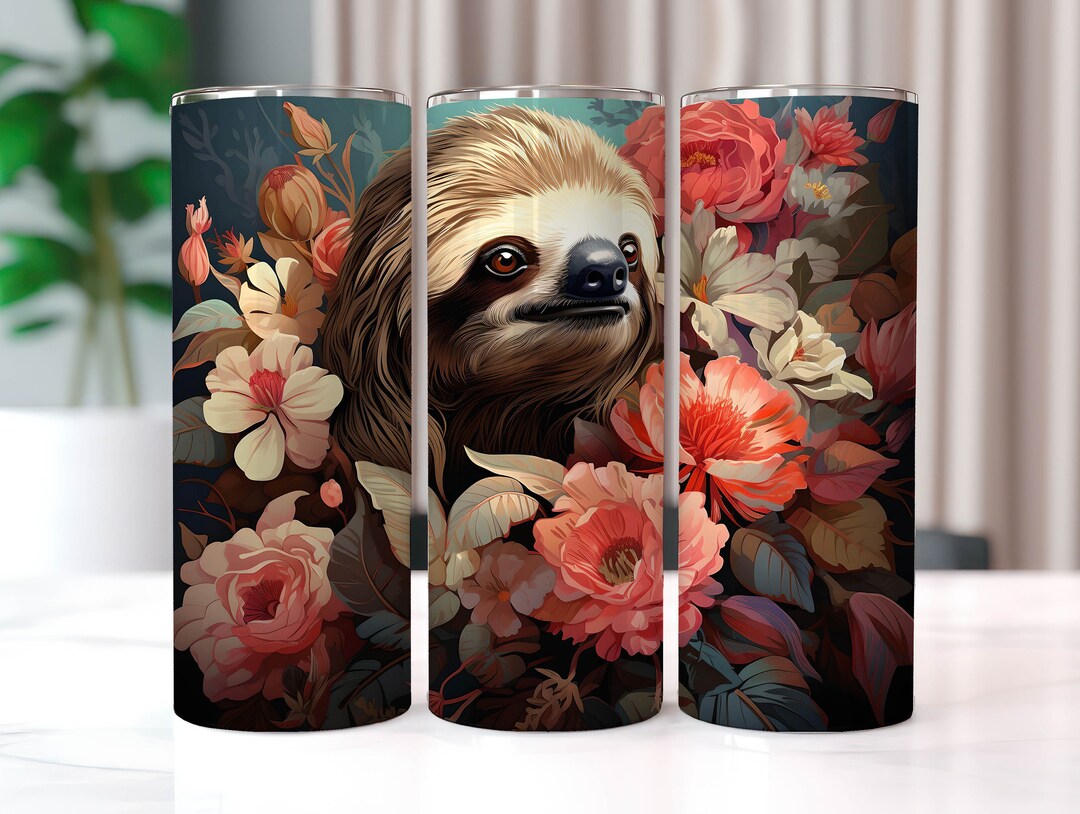 Cute Sloth With Flowers 20 Oz Skinny Tumbler Sublimation Designs ...