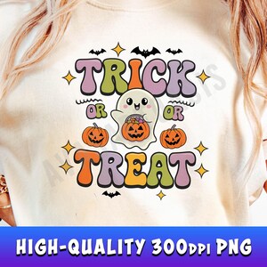 Trick or Treat Halloween PNG, Retro Spooky Season Digital Download, Halloween Clipart