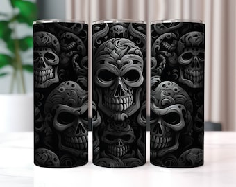 Skull Pattern Tumbler Wrap, 20 oz Skinny Tumbler Sublimation Designs, Halloween Tumbler Wrap, Horror Tumbler PNG, Halloween Pattern