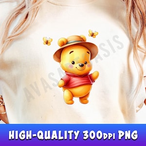Winnie The Pooh PNG, Classic Pooh Clipart, Pooh Bear Sublimation, Commercial Use, Baby Shower Clipart, Children&#39;s Print, Pooh Friends