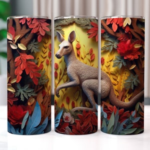 3D Kangaroo 20 oz Skinny Tumbler Sublimation Designs, Straight And Tapered Tumbler Wrap, Tumbler PNG, Best Sublimation Downloads