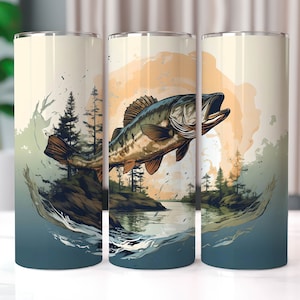 Fishing 20 oz Skinny Tumbler Wrap, Sublimation Designs, Fishing Tumbler Wrap, Fish Tumbler PNG, Bass Fish, Straight And Tapered Tumbler Wrap