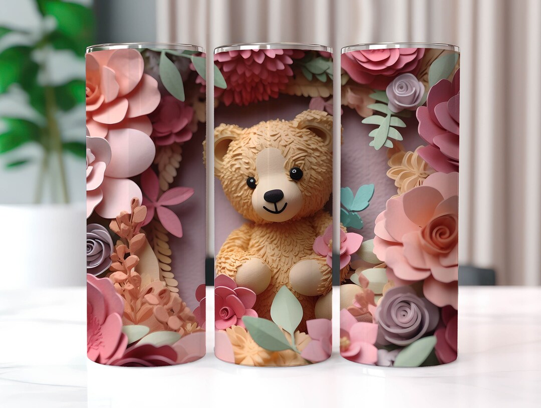 3D Teddy Bear With Flowers 20 Oz Skinny Tumbler Sublimation Designs ...