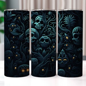 Spooky Halloween Skull Pattern 20 oz Skinny Tumbler Sublimation Designs, Halloween Tumbler Wrap, Skull Sublimation PNG, Halloween PNG