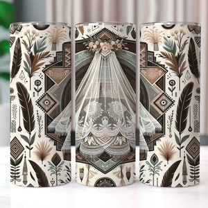 Boho Bride Tumbler Wrap, 20 oz Tumbler Sublimation Designs, Wedding Tumbler, Bachelorette Tumbler, Wedding Veil PNG, Bride To Be