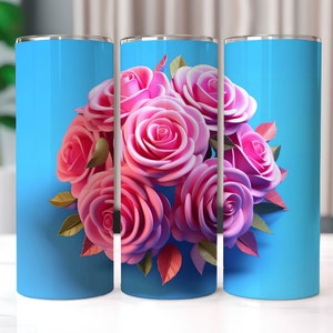 3D Pink Roses 20 oz Skinny Tumbler Sublimation Designs, Straight And Tapered Tumbler Wrap, Tumbler PNG, Floral Tumbler Wrap, Roses Tumbler