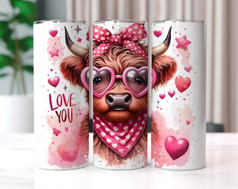 Cute Highland Cow Valentines Tumbler Wrap, 20 oz Tumbler Sublimation Designs, Funny Valentines Day PNG, Cow Tumbler Wrap, Funny Tumbler Wrap
