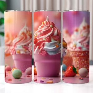 3D Ice Cream Cone 20 oz Skinny Tumbler Sublimation Designs, Straight And Tapered Tumbler Wrap, Tumbler PNG, 3D Tumbler Wrap, Ice Cream PNG
