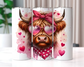 Highland Cow Valentines Day Tumbler Wrap, 20 oz Tumbler Sublimation Designs, Funny Valentines Day PNG, Cow Tumbler Wrap, Cute Tumbler Wrap