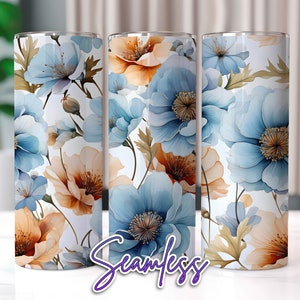 Seamless Watercolor Flowers 20 oz Skinny Tumbler Sublimation Designs, Flower Tumbler Wrap, Straight & Tapered Tumbler Wrap, Sublimation PNG