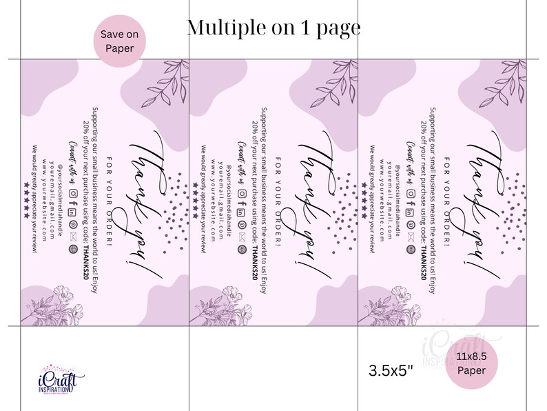 5x3 Business Cards Editable in CANVA Thank You Card Printable Template ...