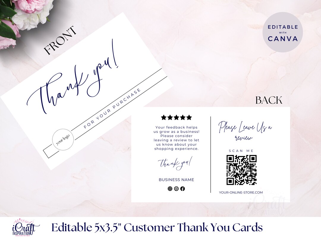 5x3 Business Cards Editable in CANVA Thank You Card Printable Template ...