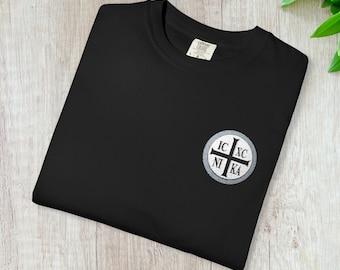 IC XC NIKA Greek Orthodox Christian embroidered Cross, Religious T-shirt embroidery