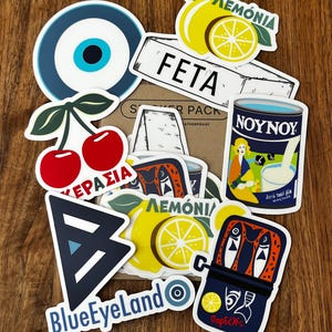 Greek Food Vinyl Sticker Pack: Sardines, Feta, Lemons - Waterproof
