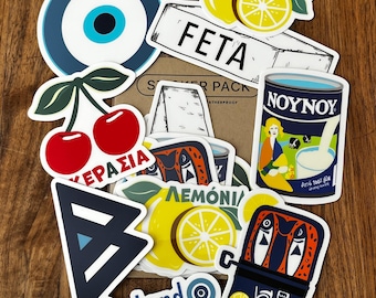 Greek Food Vinyl Sticker Pack: Sardines, Feta, Lemons - Waterproof