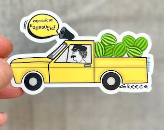 Greek Watermelon Truck Sticker: Summer Travel Vinyl Decal