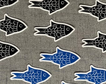 Fish art vinyl sticker, Linocut art decal, waterproof