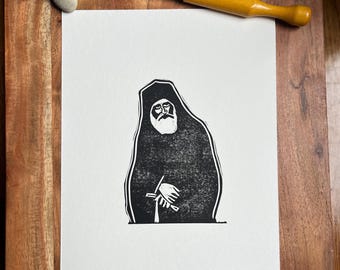St. Paisios, Linocut block print