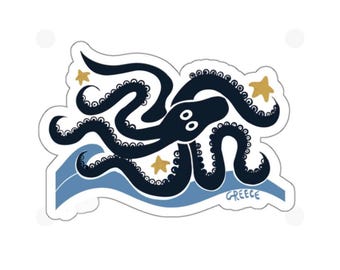Blue octopus vinyl die-cut sticker, Greek island Minoan octopus