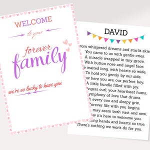 Tarjeta de adopción personalizada, tarjeta de adopción con cariño, tarjeta de felicitaciones por tu adopción, feliz día de la adopción, tarjeta imprimible de regalo para un nuevo bebé.