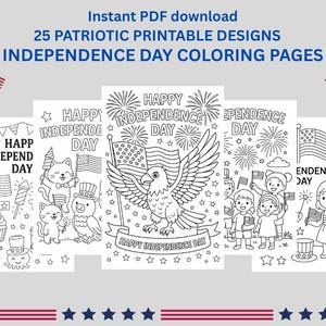 4th of July Coloring Pages, Patriotic Coloring, Printable Independence Day Activity, 4th of July Kids Coloring Activity, Instant Download
