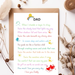 Poema para o Dia dos Pais, Dia dos Pais para Imprimir, Presente para Crianças para o Dia dos Pais, Poema para o Pai, Cartão para o Dia dos Pais, Obrigado, Pai, Pai para Imprimir