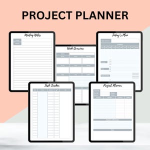 Project Planner Bundle, Work Productivity Goal Planner Set Digital Planner, Printable Project Planner, Project Management, Work Productivity