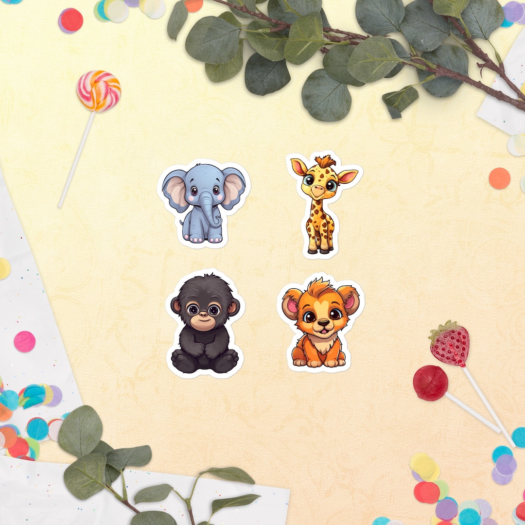 Cute Baby Safari Animals Sticker Pack of 4 Etsy
