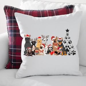 Festive Dog Christmas Pillow, Holiday Home Decor, Christmas Animal Cushion, Pet Lover Gift, Cozy Winter Dog Throw Pillow, Dog Lover Gift