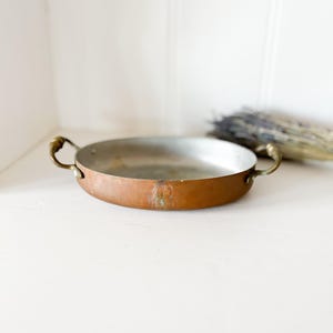 Small Vintage Copper Pan with Brass Handles