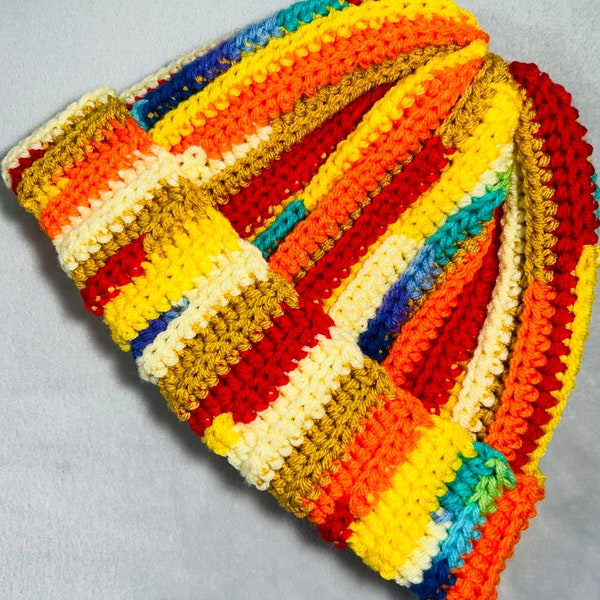 Scrap Yarn Multicolor Beanie - "California Sunset" - Adult size