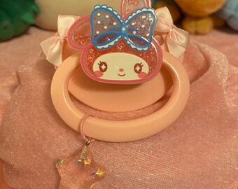 Adult Pacifier -My Melody Shaker with Star Charm- Pink Paci with Bows