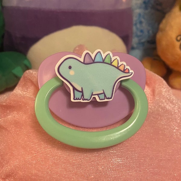 Adult Pacifier -Rainbow Dino- Green Dinosaur Paci