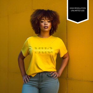 Black Mockups, Black Model Mockup, Female Model, Diverse Mockups, Diverse Models, African-American Model, Yellow T-Shirt Mock Up