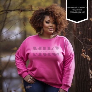 Sudadera Gildan 18000 Hot Pink, Maquetas Gildan 18000, Modelo Femenina Negra, Maquetas Diversas, Modelos Diversos, Modelo Afroamericana