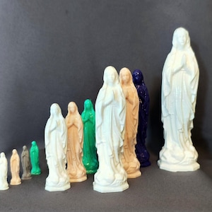 Lot of 5 or 10 Virgin Mary, Our Lady of the Rosary figurines - 1.5, 3.5, 5 and 7 Inches Tall - White or Beige | ABS Plastic Statue
