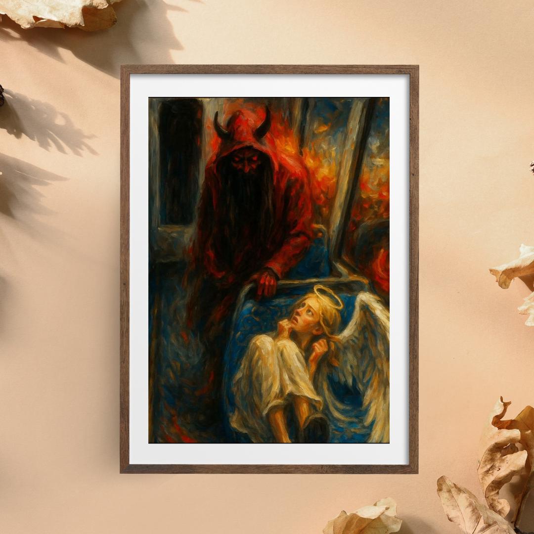 Angel Vs Demon Dark Art Print • Gothic Horror Wall Decor • Justice