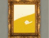 Minimalist Dog Art Print – White Puppy in Golden Field – Modern Wall Decor, Scandinavian Digital Download, Cozy Nursery Artwork