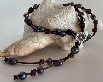 Peacock Pearl Button Front Necklace