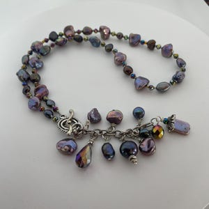 Peacock Pearl Necklace, Freshwater Peacock Pearls, Crystals, Baroque, Coastal Dressy Necklace, Unique One of a Kind Design, Pink Quartz