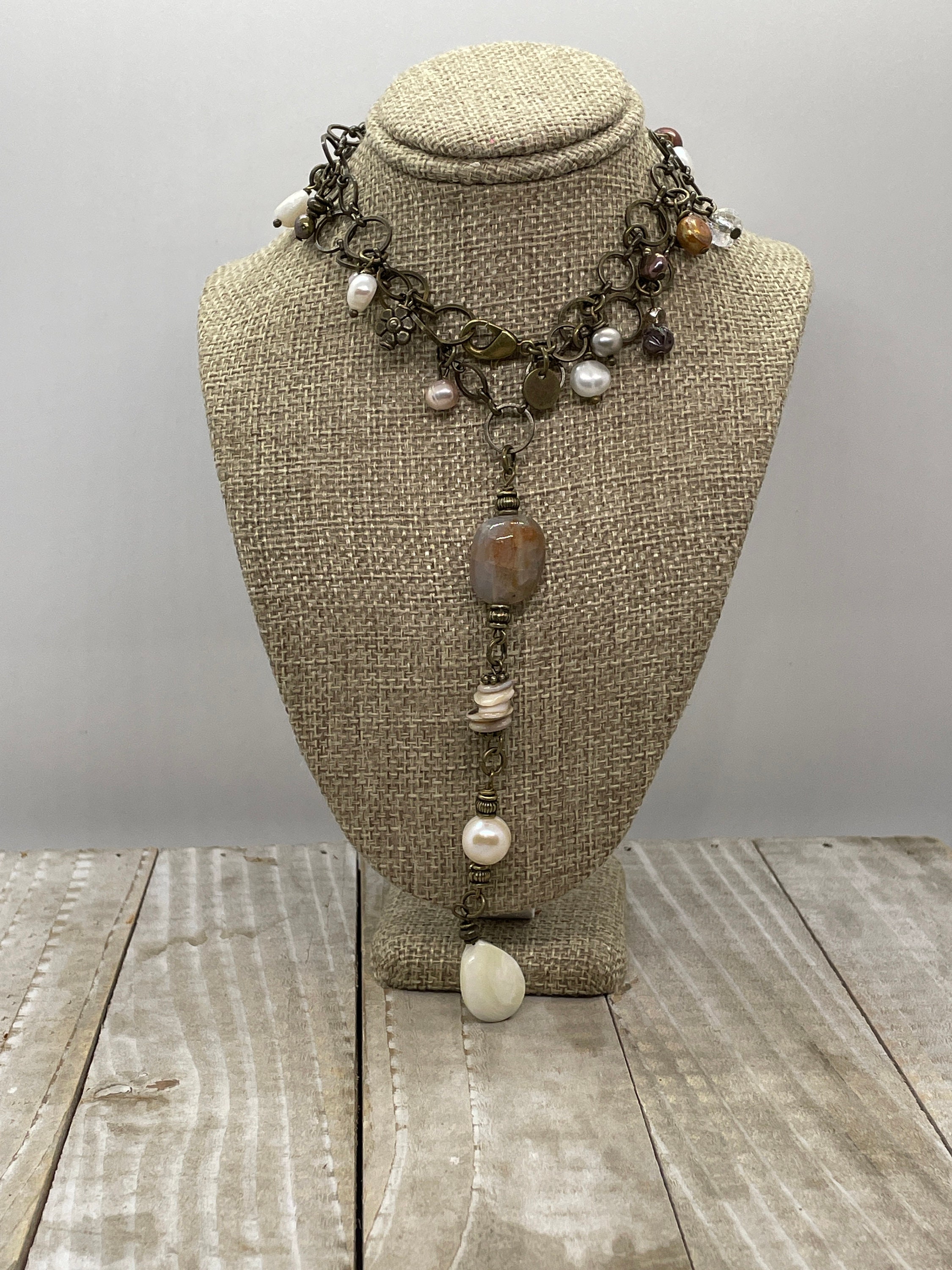 Lariat Pearl Cross Necklace main image 1