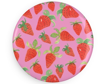 Strawberry Pattern Round Magnet, Fridge Magnet